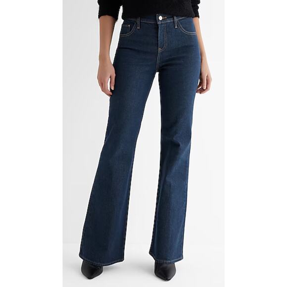 Express ‘70’s Flare Mid-Rise‎ Back Seam Stretch Dark Wash Size 6R - Picture 1 of 10